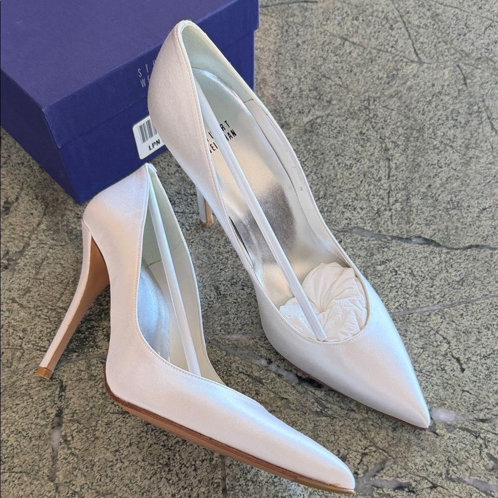 Stuart Weitzman White Satin bridal wedding pumps  Heels